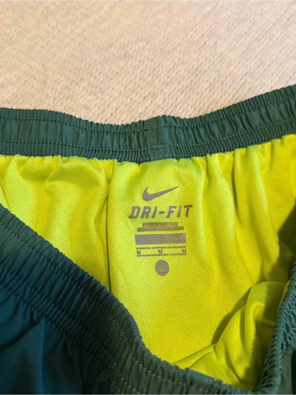 Nike Dark Green & Neon Yellow Dri-FIT Athletic Shorts